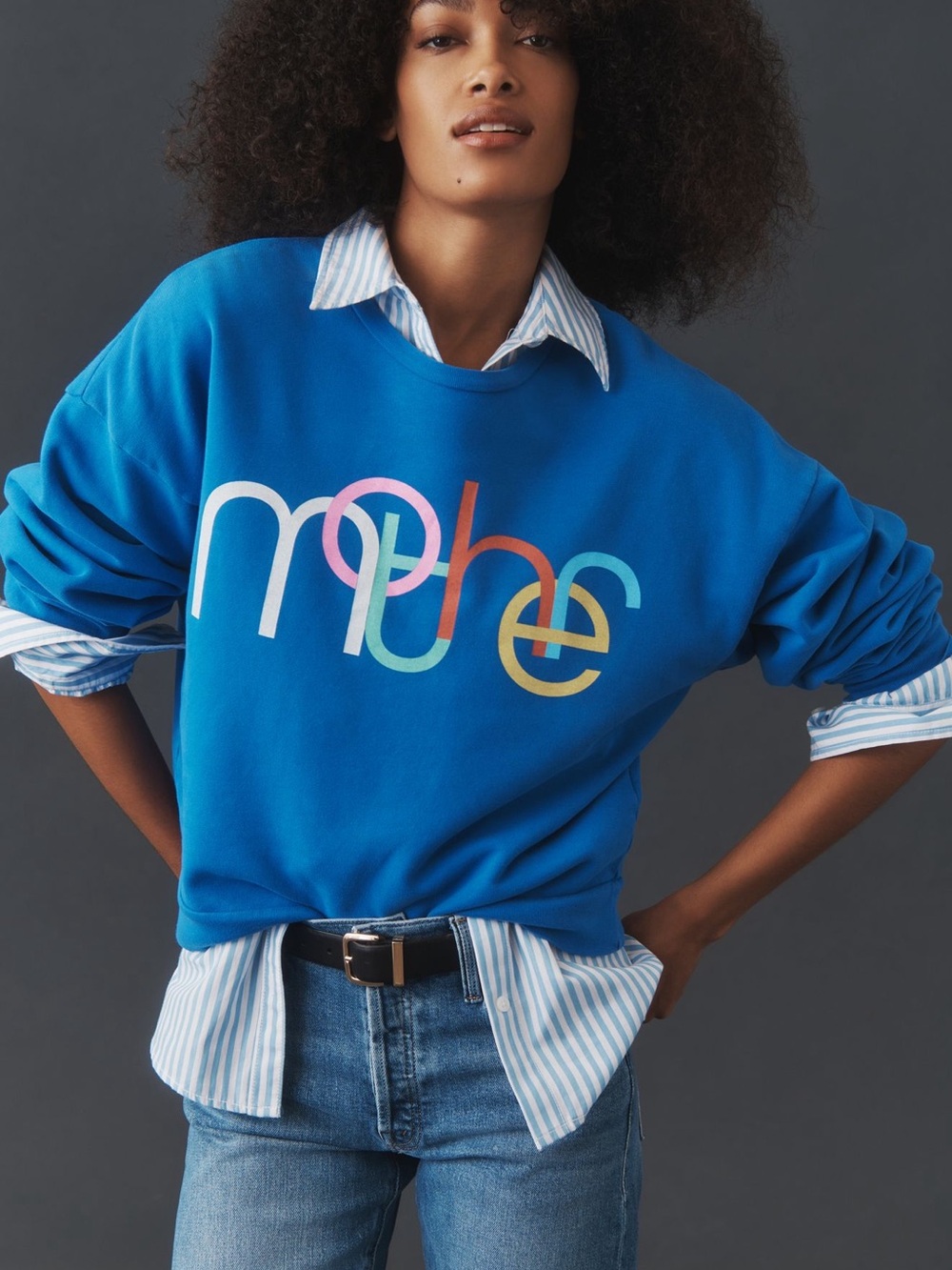MOTHER Bright Blue Crewneck Sweatshirt